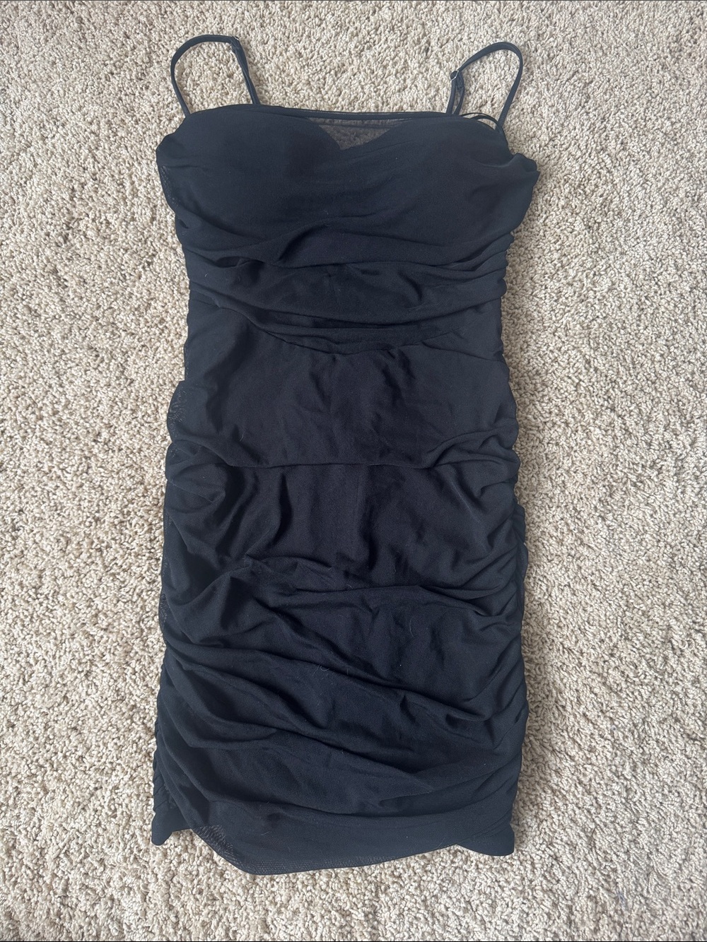 Windsor Black Ruched Mini Dress with Spaghetti Straps